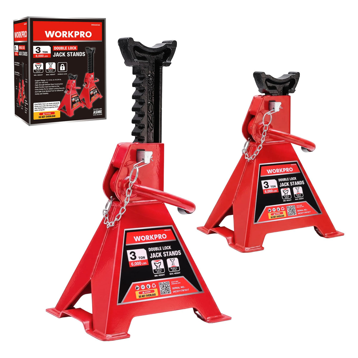 3 Ton Jack Stands with Double Lock, 1 Pair L733