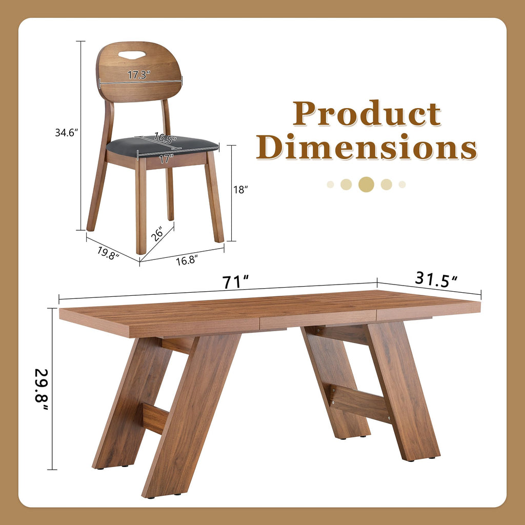 71" 9 Piece Walnut Dining Table Set Q376217