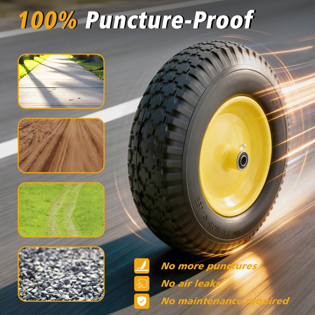 16 Inch Flat Free Wheelbarrow Tire and Wheel 2 Pack U609