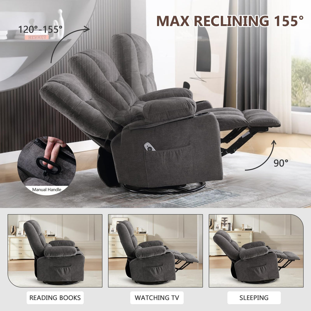 Swivel Rocker Recliner Chair with Massage and Heat N548635
