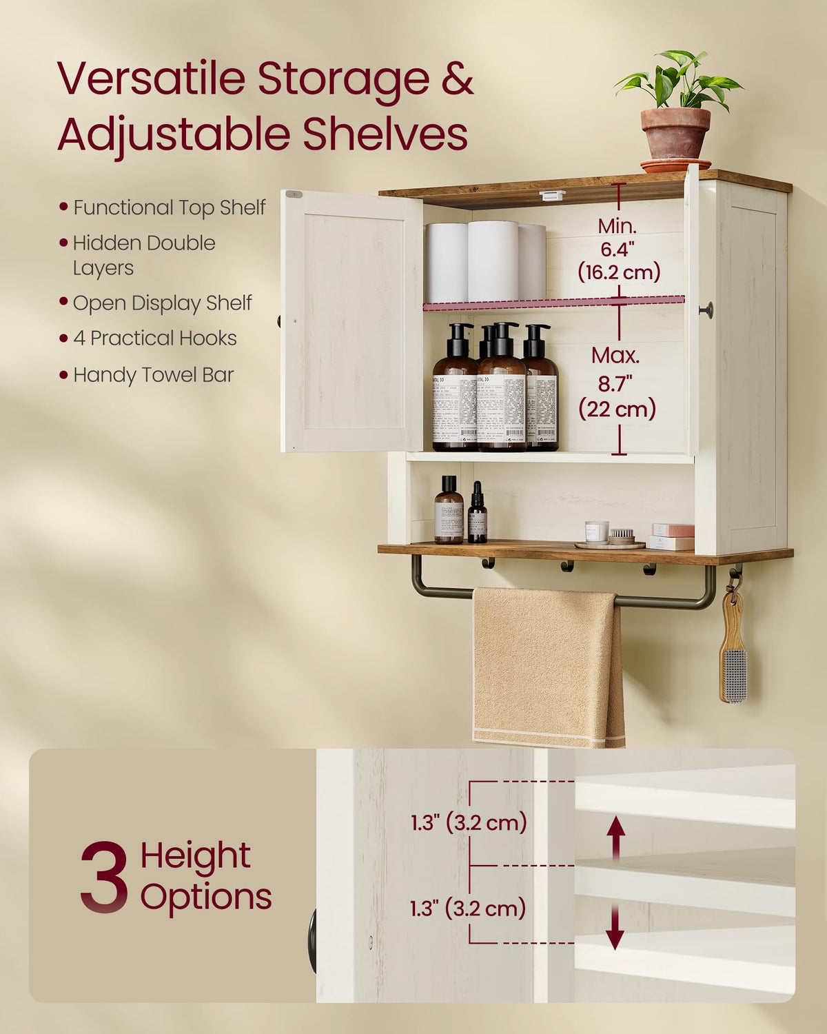 Wall-Mounted Bathroom Cabinet with Towel Bar Y6750