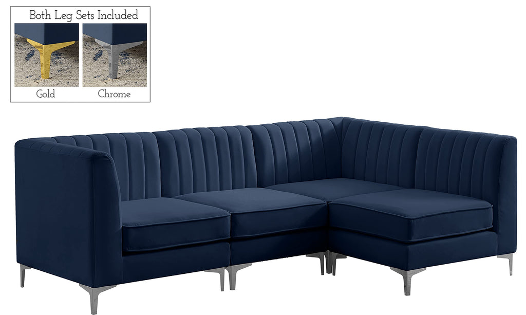 Navy Velvet Modular Sectional with Deep Channel Tufting D519210