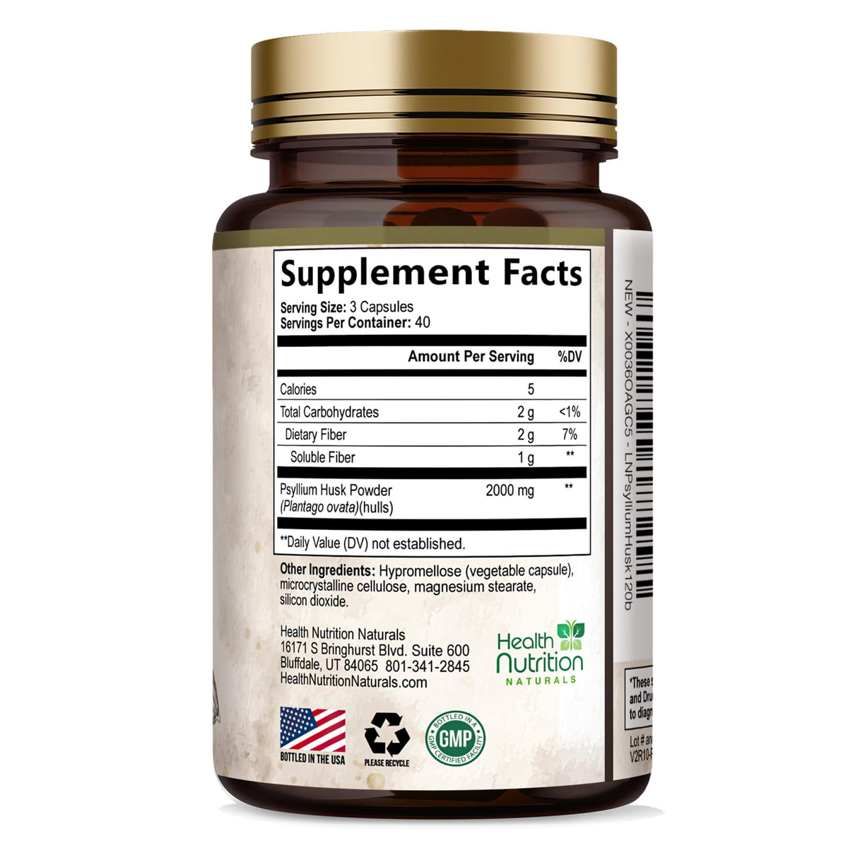 Psyllium Husk Capsules 2000 mg 120 Capsules Q61123