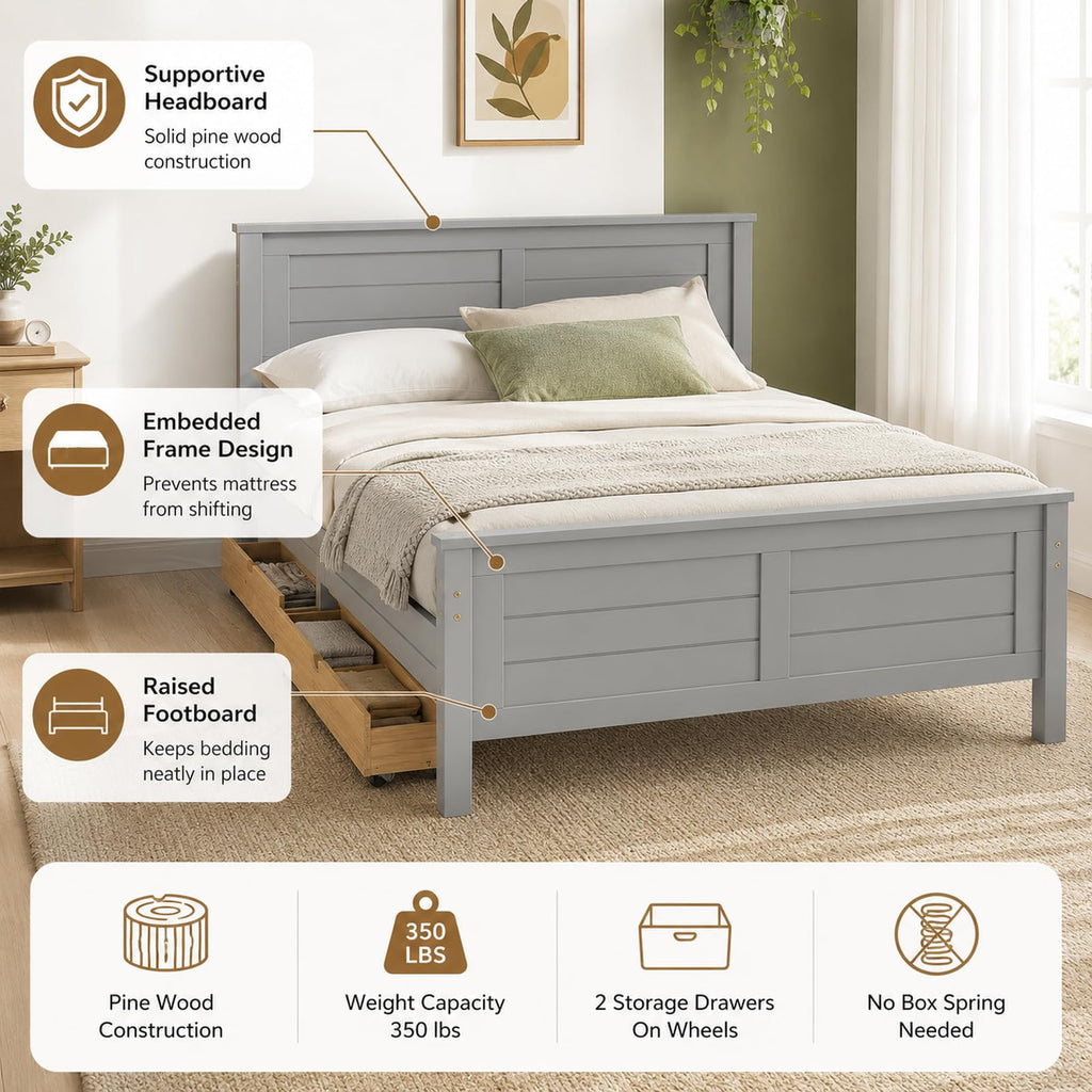 Wood Bed Frame with 2 Drawers & Headboard R83880