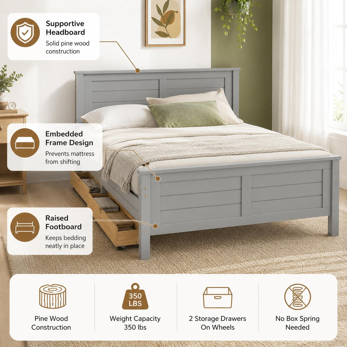 Wood Bed Frame with 2 Drawers & Headboard R83880