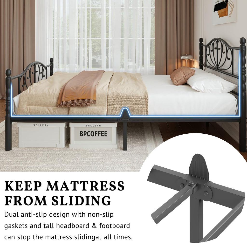 12" Metal Full Platform Bed Frame with Headboard P519