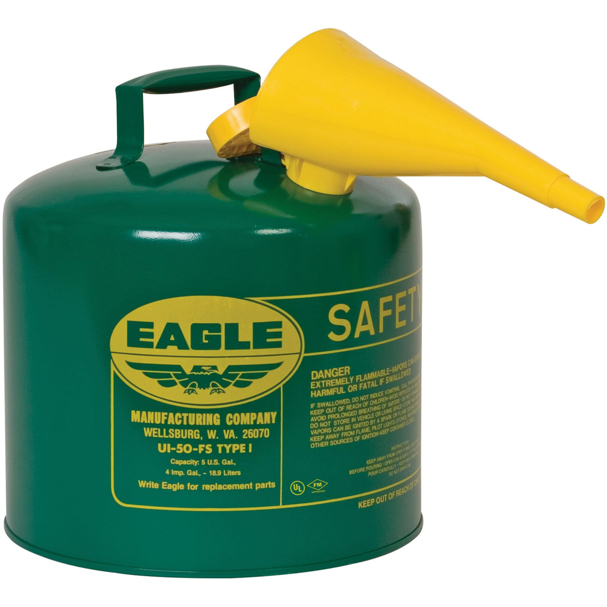 5 Gallon Type I Green Safety Gas Can H624