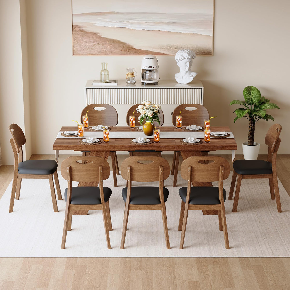 71" 9 Piece Walnut Dining Table Set Q376217