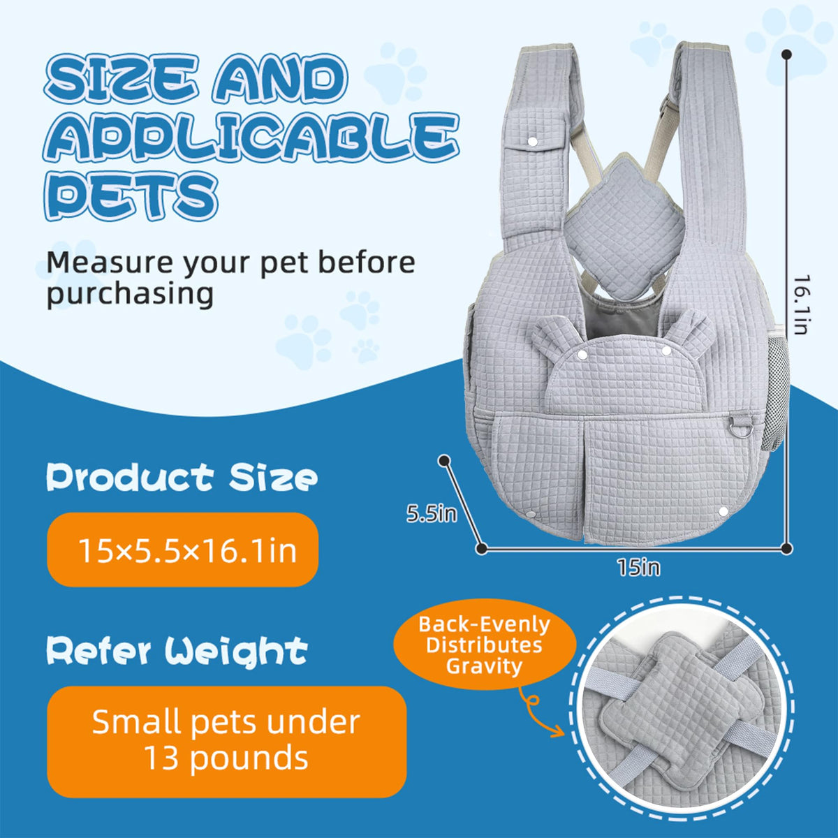 Portable Pet Front Backpack for Small Dogs and Cats O255