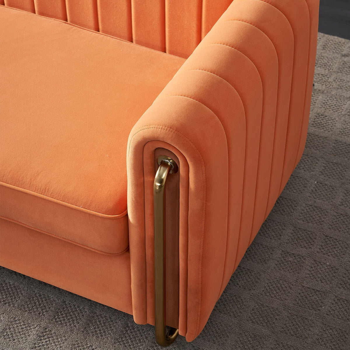 Orange Velvet 3-Seater Sofa with Rolled Arms B559