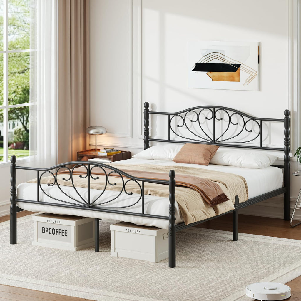 12" Metal Full Platform Bed Frame with Headboard P519