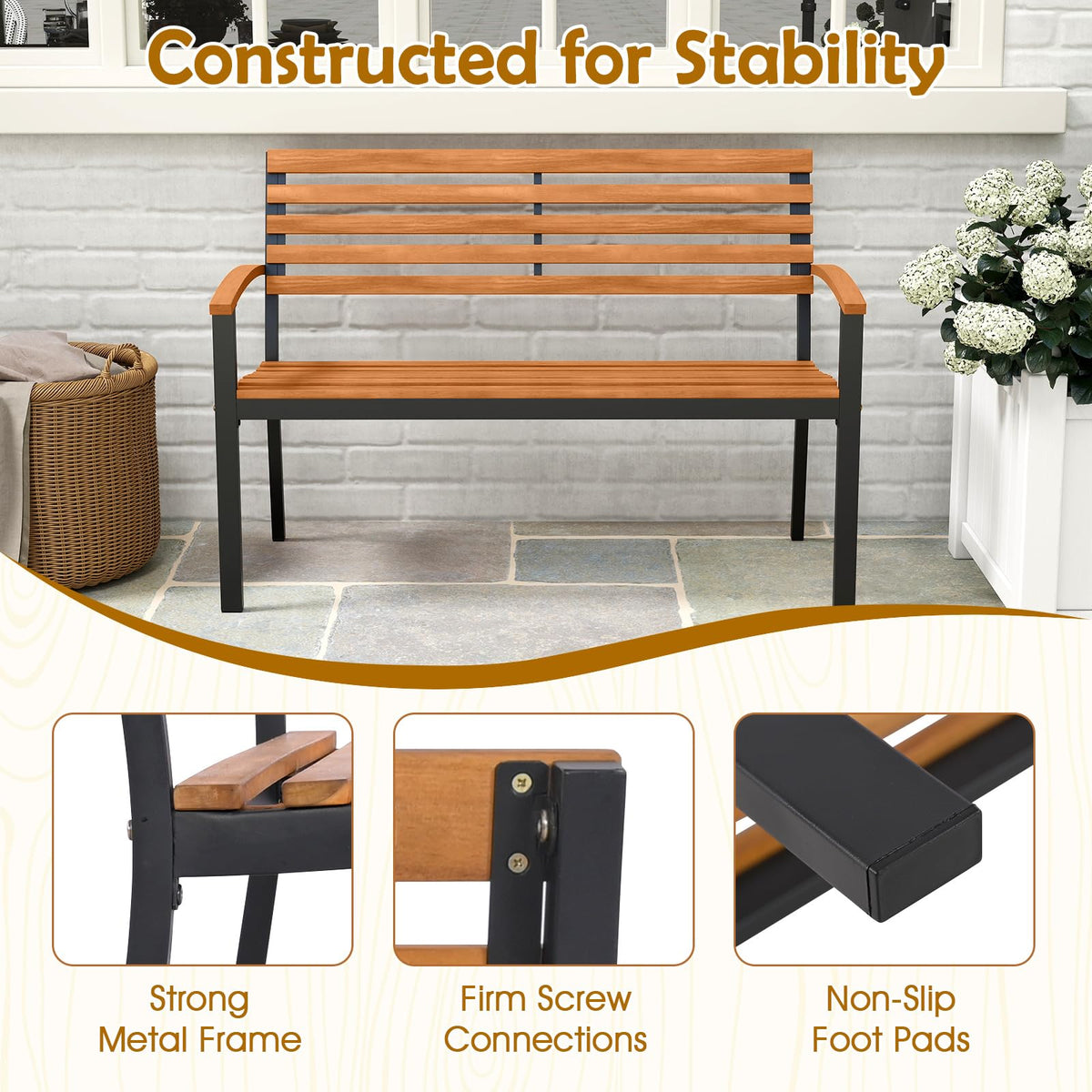 Acacia Wood 2-Person Outdoor Bench U9861