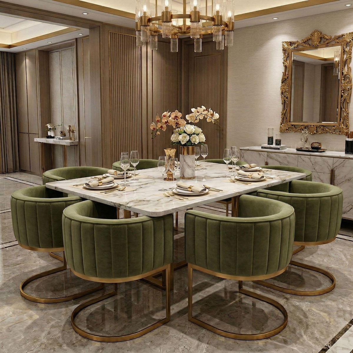 Olive Green and Gold Velvet Dining Chairs Set of 2 Z658