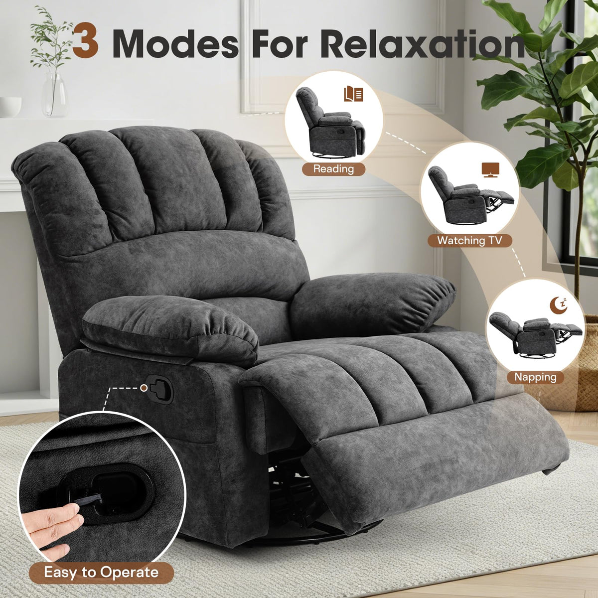 Oversized Manual Swivel Rocker Recliner Chair Q253