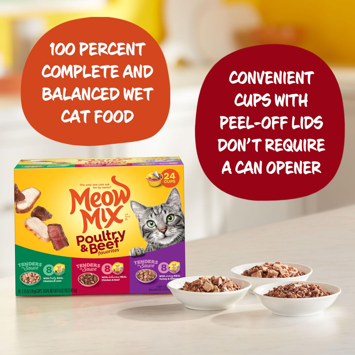 Dry Cat Food 6.3 Pound Bag + Wet Cat Food Variety Pack 2.75 Ounce Cups (Pack of 24) S337
