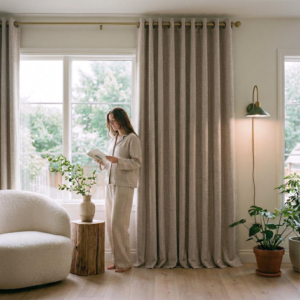 Linen Blackout Curtains 84 Inches Long 2 Panels Set V151540