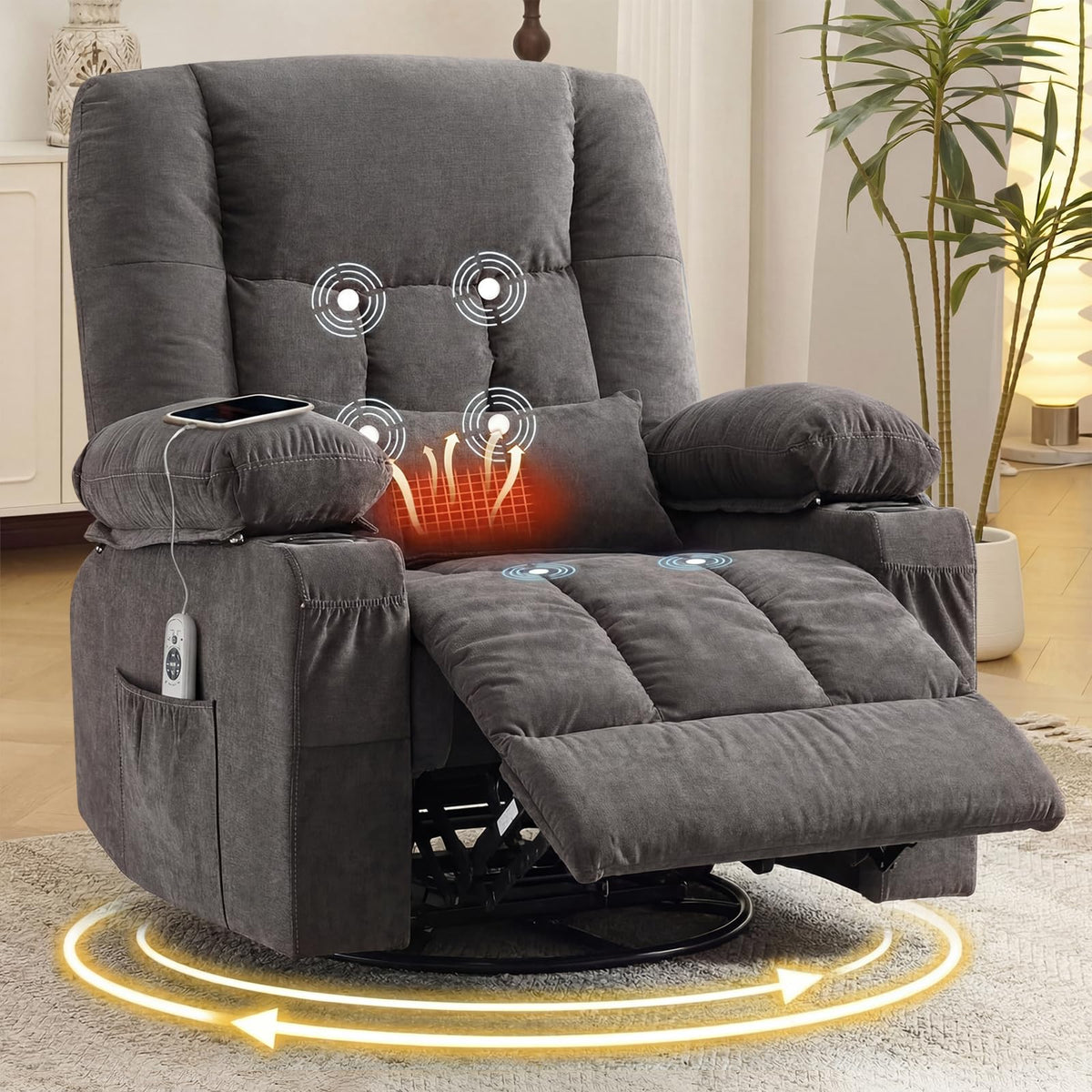 Swivel Rocker Recliner Chair with Massage and Heat N548635