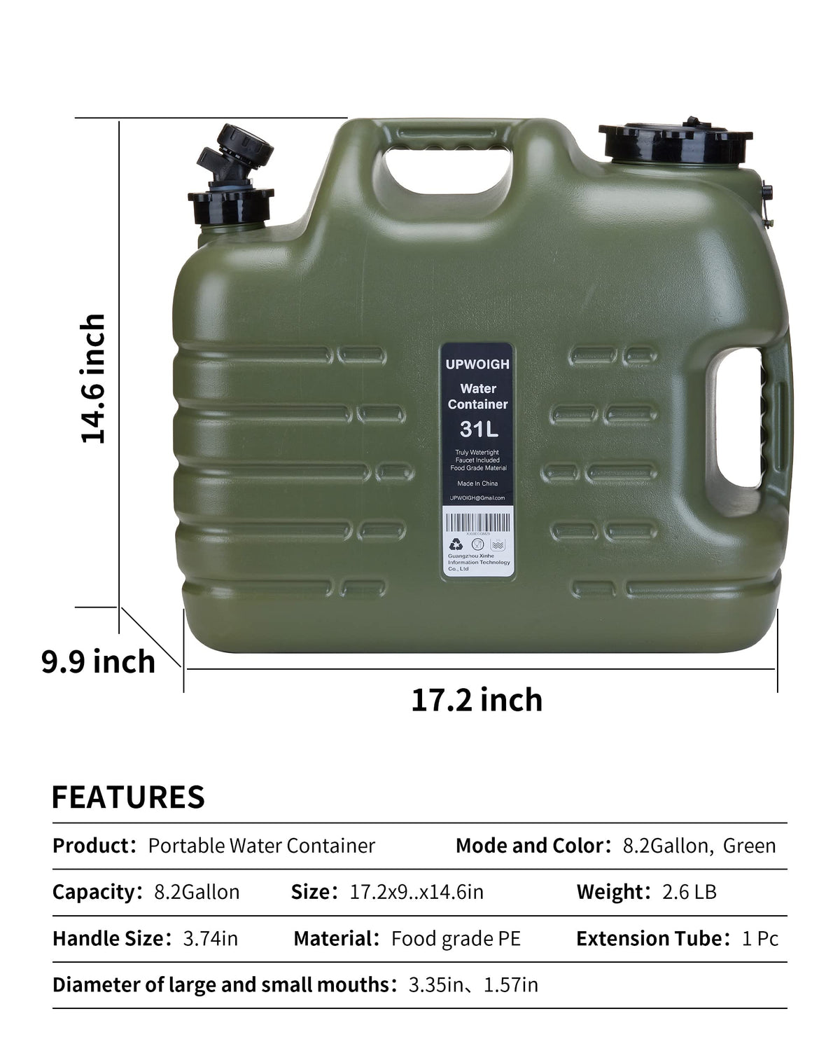 8.2 Gal Camping Water Jug with Spigot N836675
