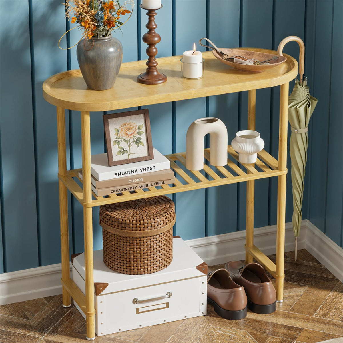Bamboo 2-tier Oval Top Console Table H9026