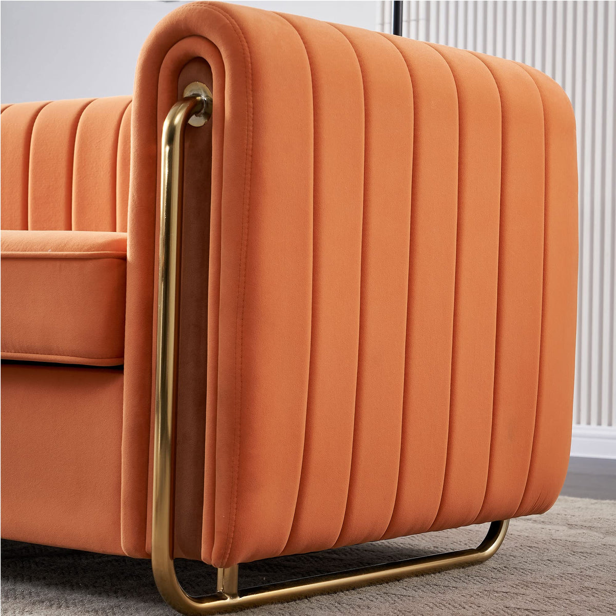 Orange Velvet 3-Seater Sofa with Rolled Arms B559