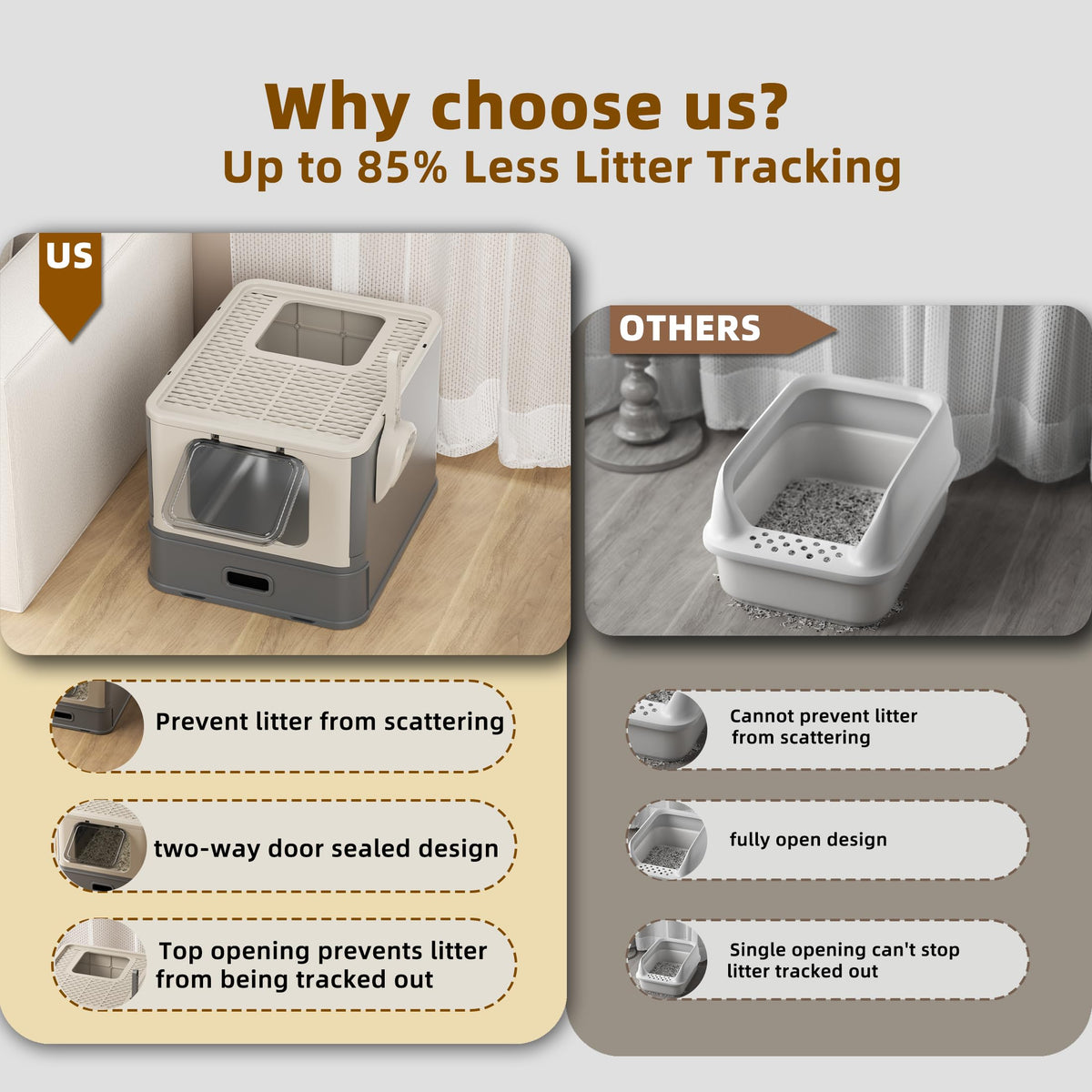 XL Enclosed Stainless Steel Cat Litter Box with Pull-Out Drawer B979