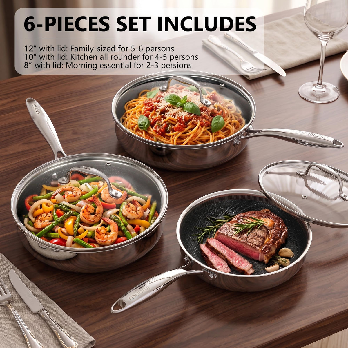 8, 10 and 12-Inch Non Stick Ceramic Frying Pans with Lids Y97622