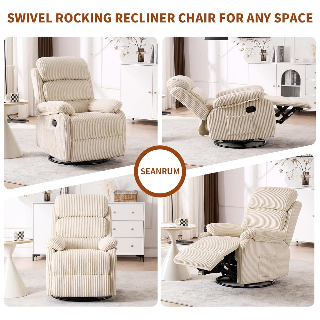 Beige Velvet Rocking Recliner Chair with Side Pocket H881018