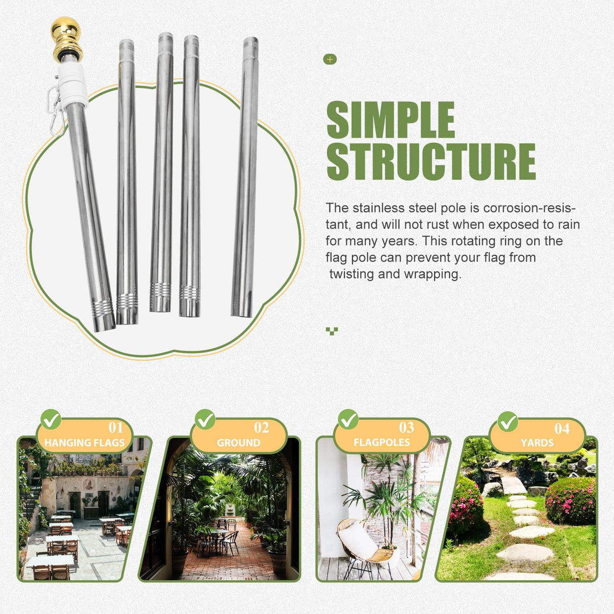 Detachable Flag Pole Kit Stainless Steel U4041