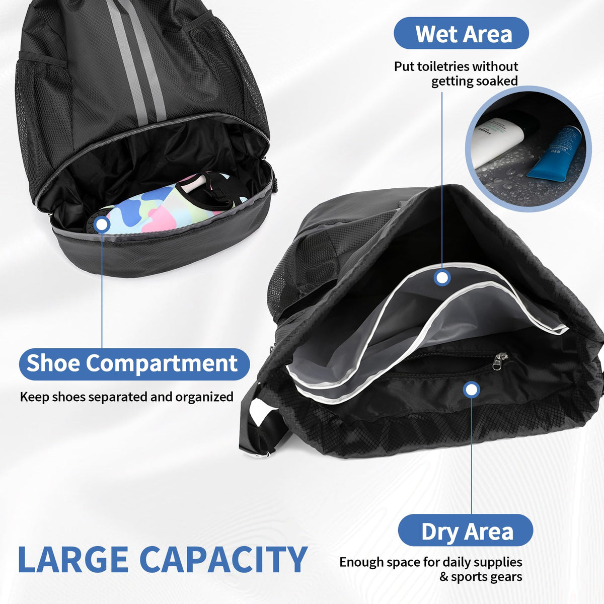 Drawstring Backpack Gym Bag with Shoes Compartment O576396