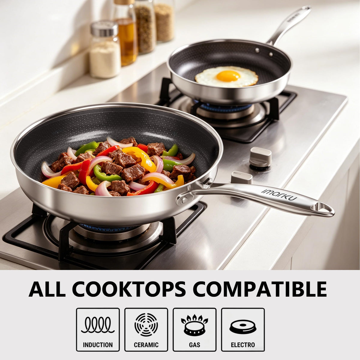 8, 10 and 12-Inch Non Stick Ceramic Frying Pans with Lids Y97622