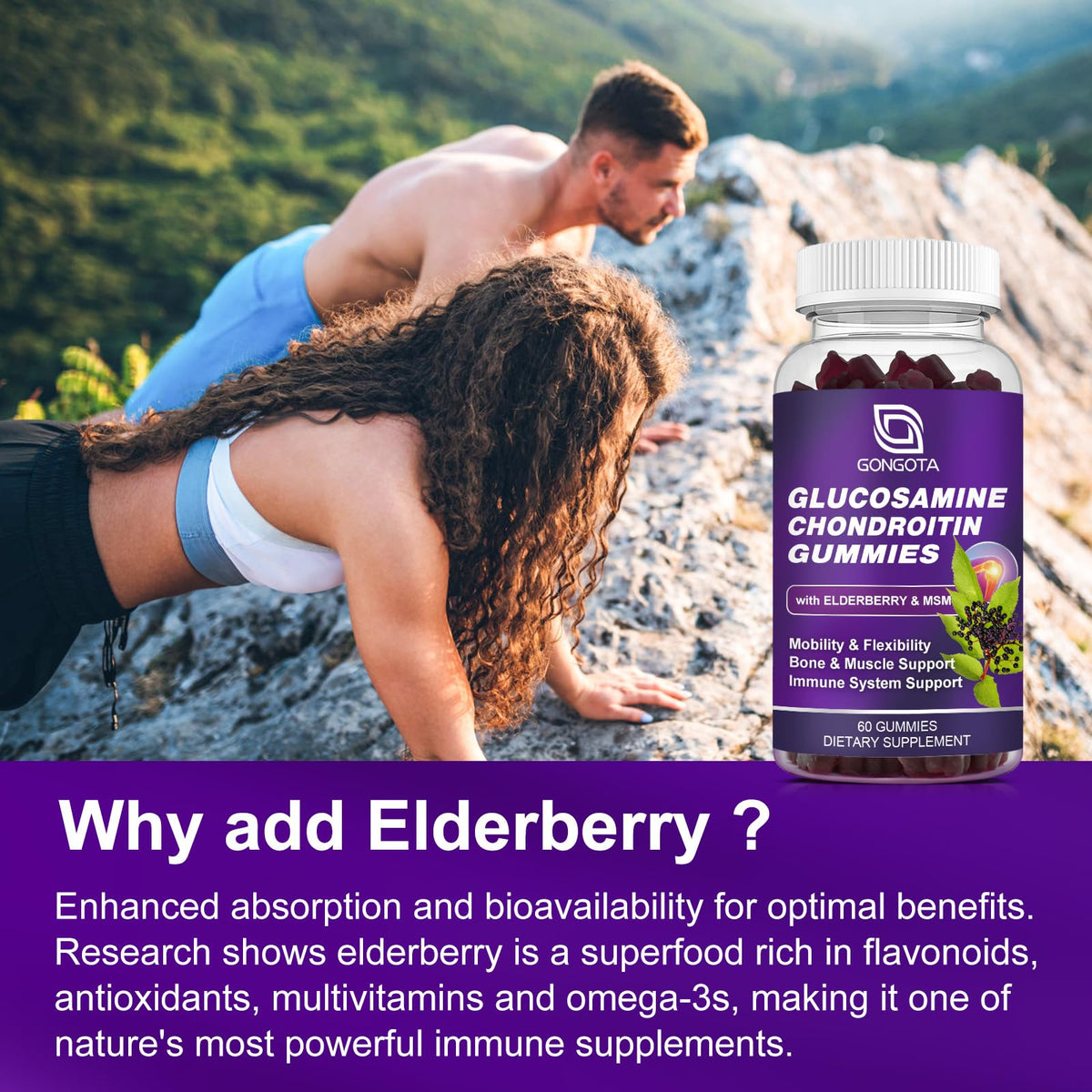 Glucosamine Chondroitin Gummies 1500mg with MSM & Elderberry 60 Gummies S37792