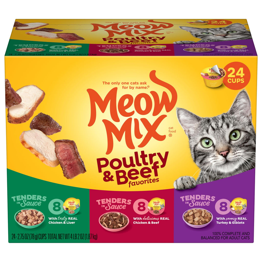 Dry Cat Food 6.3 Pound Bag + Wet Cat Food Variety Pack 2.75 Ounce Cups (Pack of 24) S337