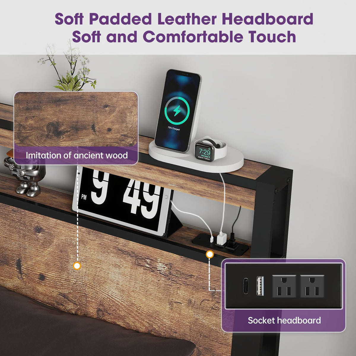 Queen Size Bed Frame with LED Light Headboard and 4 Storage Drawers Q161162