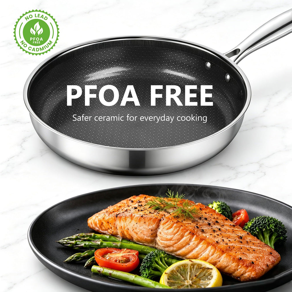 8, 10 and 12-Inch Non Stick Ceramic Frying Pans with Lids Y97622