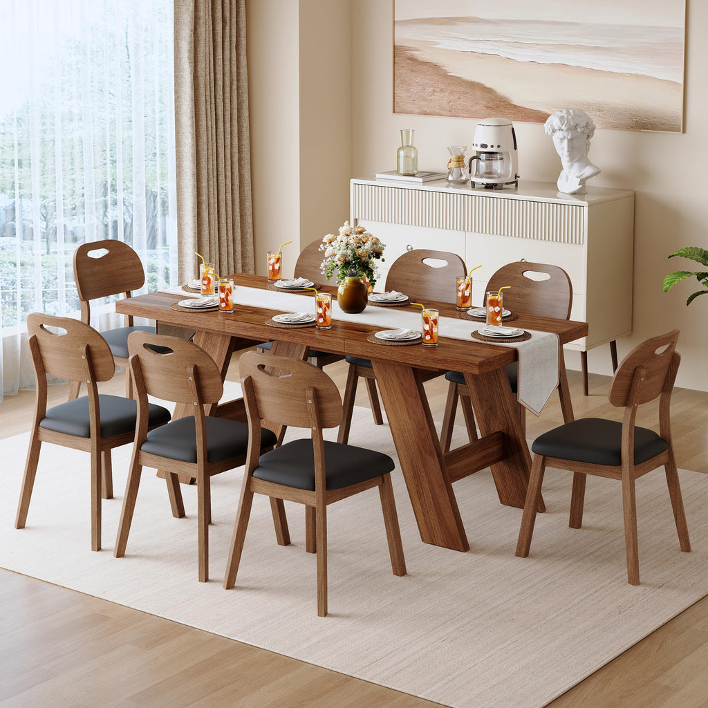 71" 9 Piece Walnut Dining Table Set Q376217