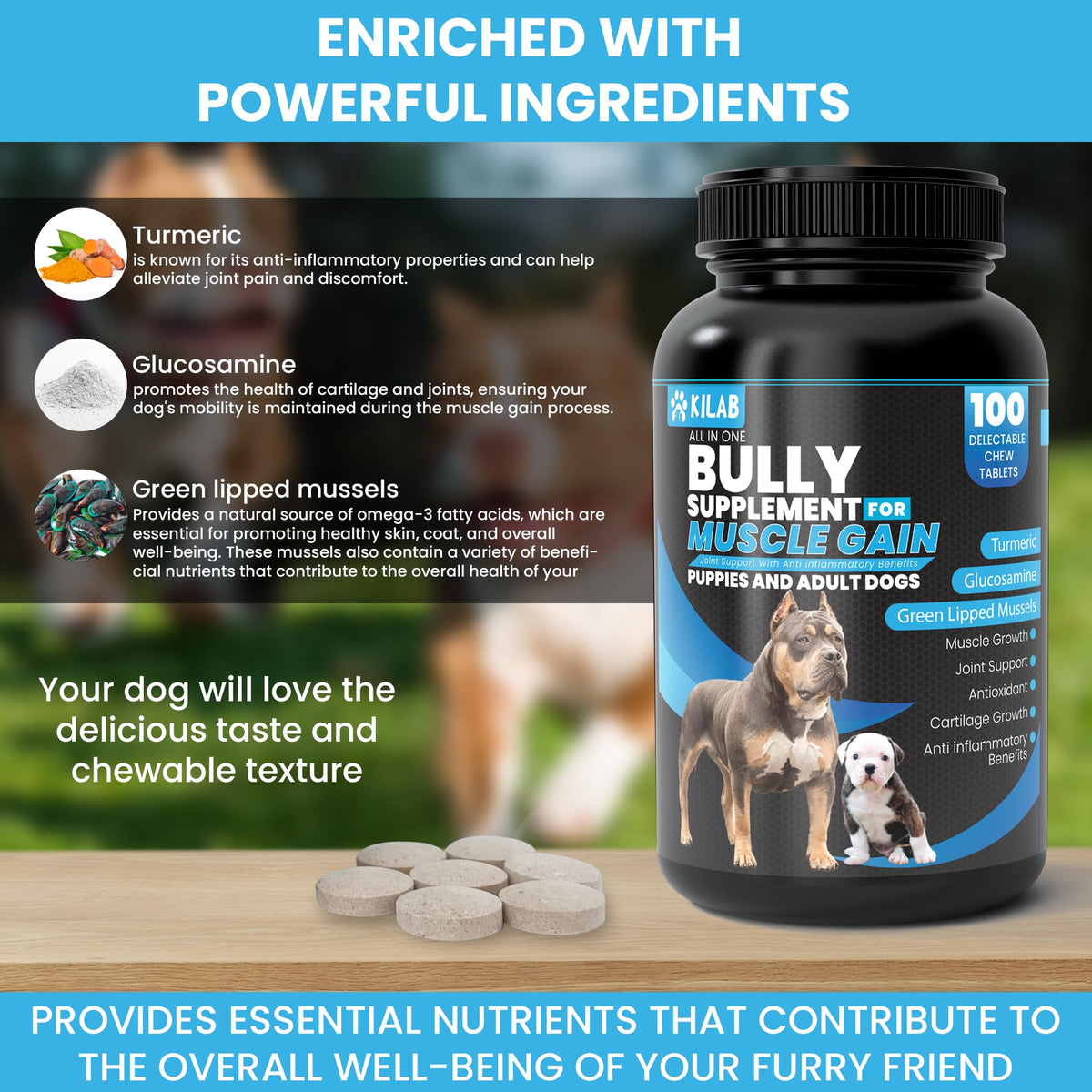 Dog Weight Gainer Supplement with Turmeric, Glucosamine, Green Lipped Mussels L6311