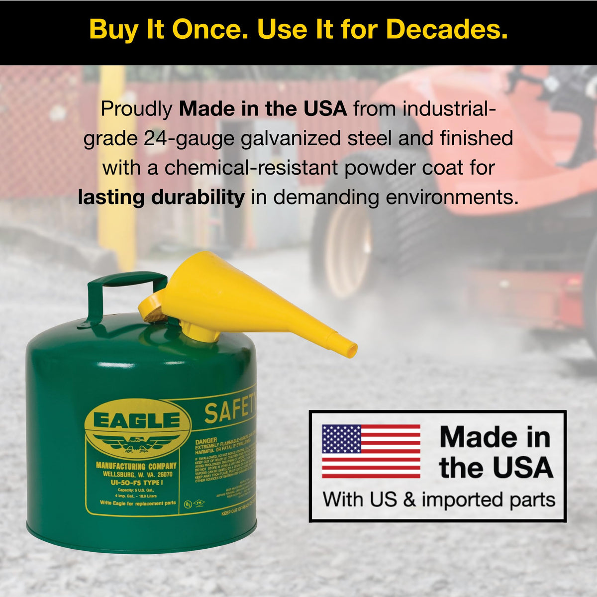 5 Gallon Type I Green Safety Gas Can H624