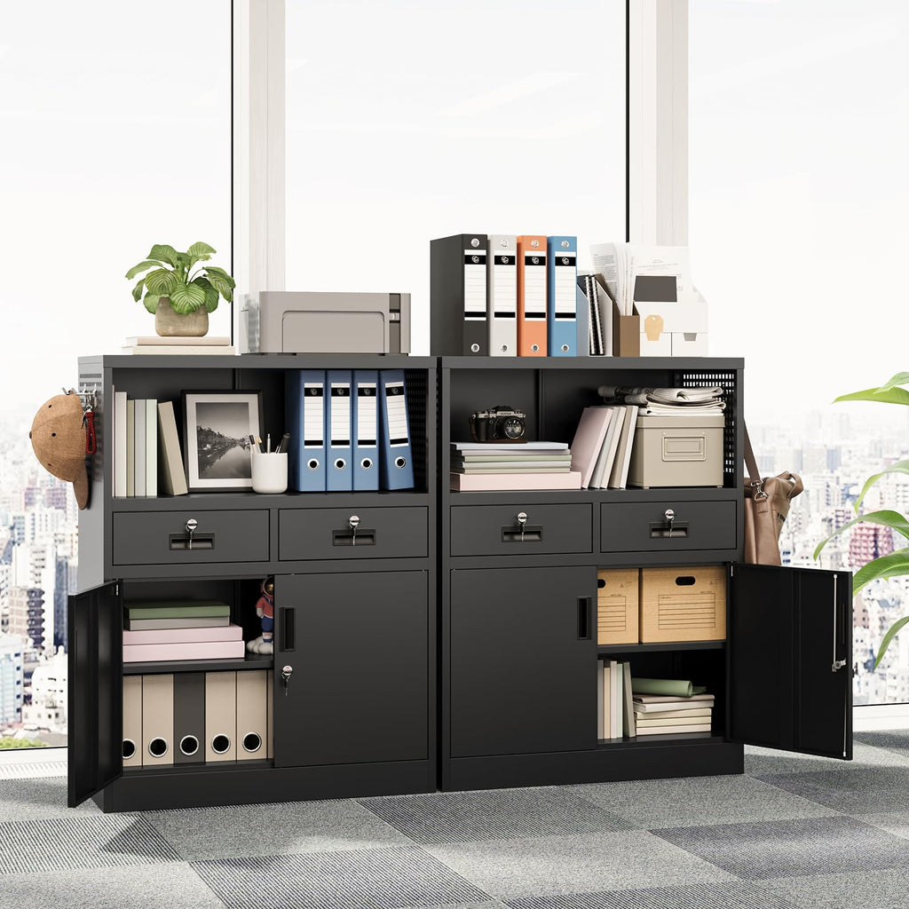 Metal Storage Cabinet with 2 Drawers and Locking Doors O22694