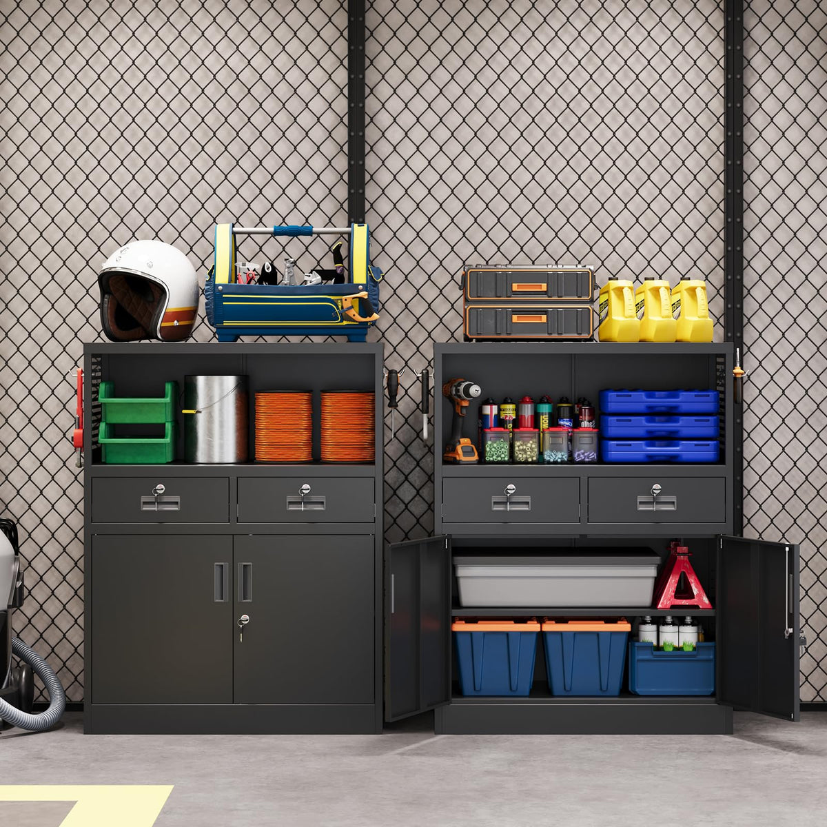 Metal Storage Cabinet with 2 Drawers and Locking Doors O22694