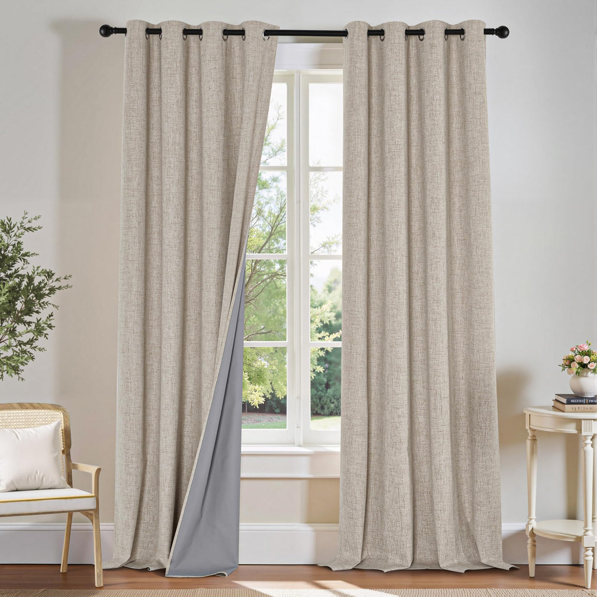Linen Blackout Curtains 84 Inches Long 2 Panels Set V151540