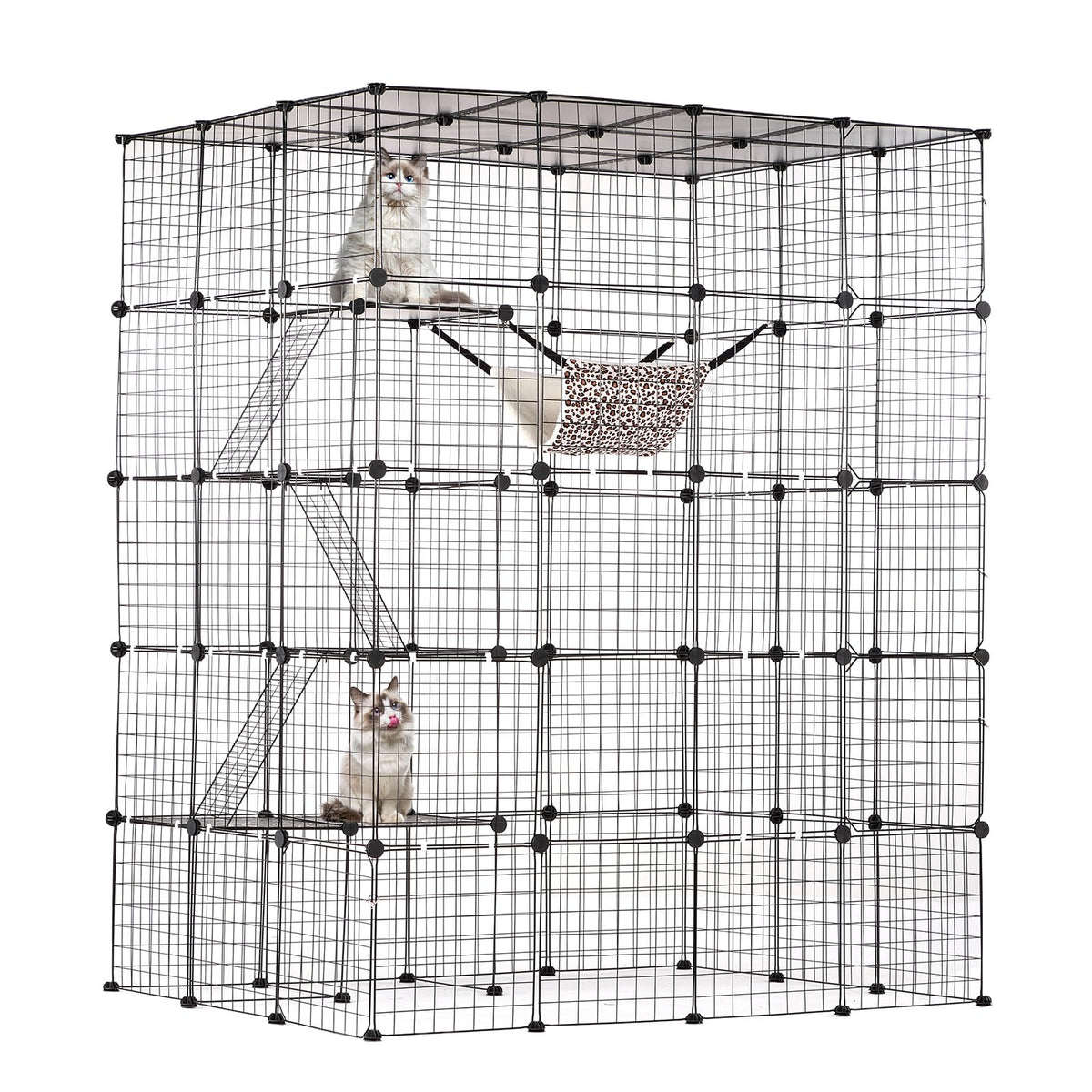 4-Tier Metal Wire Cat Cage with Hammock Ramp B559