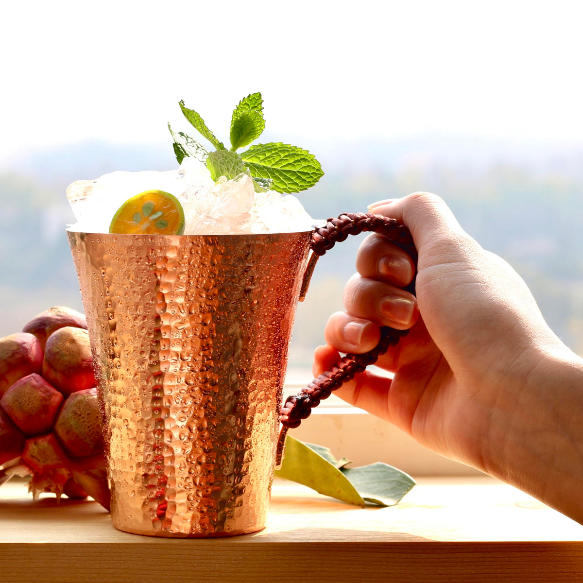 Copper Hand Hammered Ice Tea Cup with Handle 15 OZ D595534