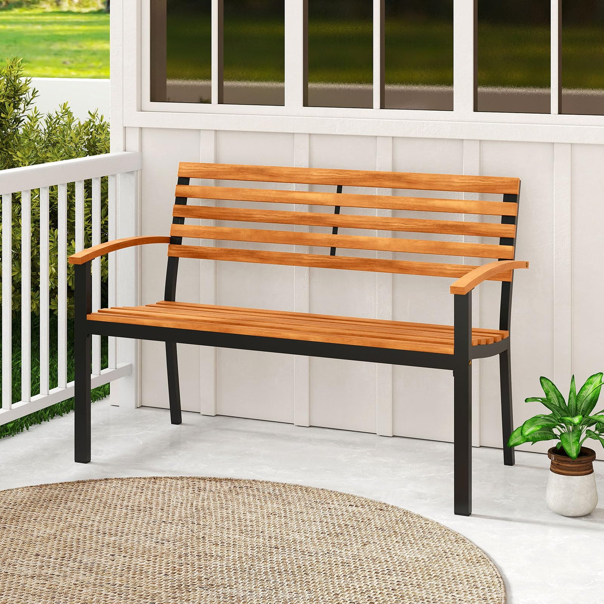 Acacia Wood 2-Person Outdoor Bench U9861