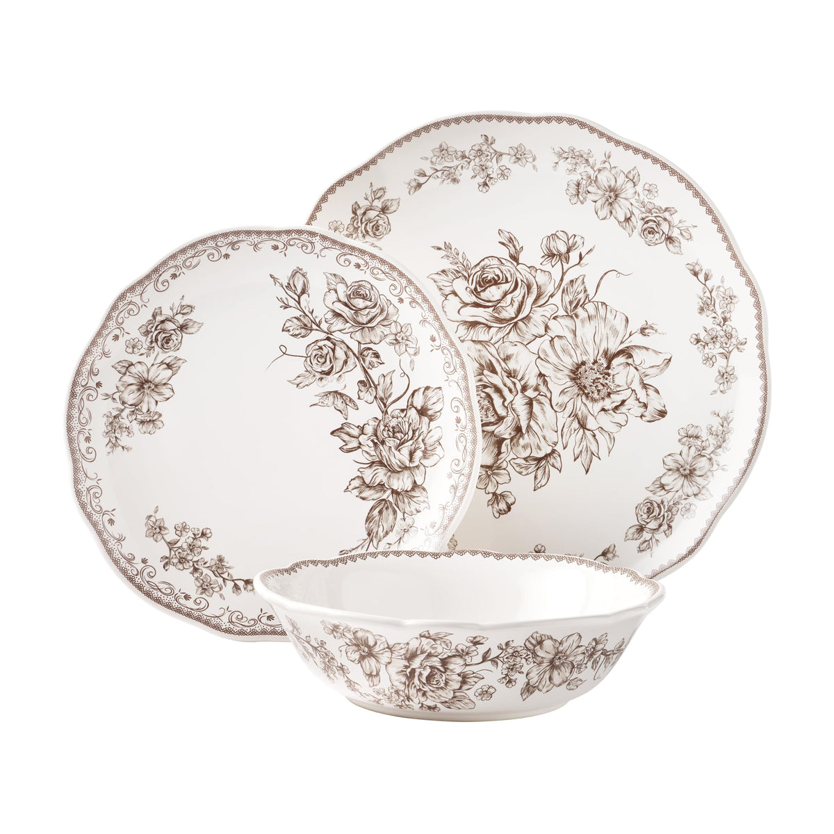 12 Piece Green Floral Stoneware Dinnerware Set X3680
