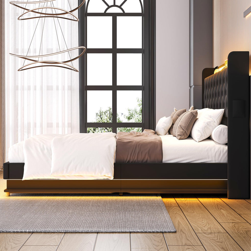 Queen Size Black Upholstered Lift Up Storage Bed Frame T430