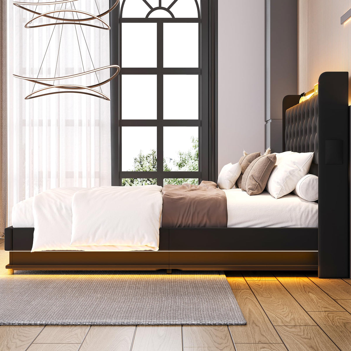 Queen Size Black Upholstered Lift Up Storage Bed Frame T430