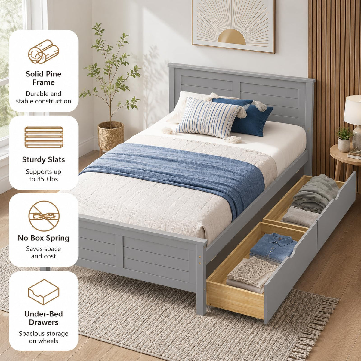 Wood Bed Frame with 2 Drawers & Headboard R83880