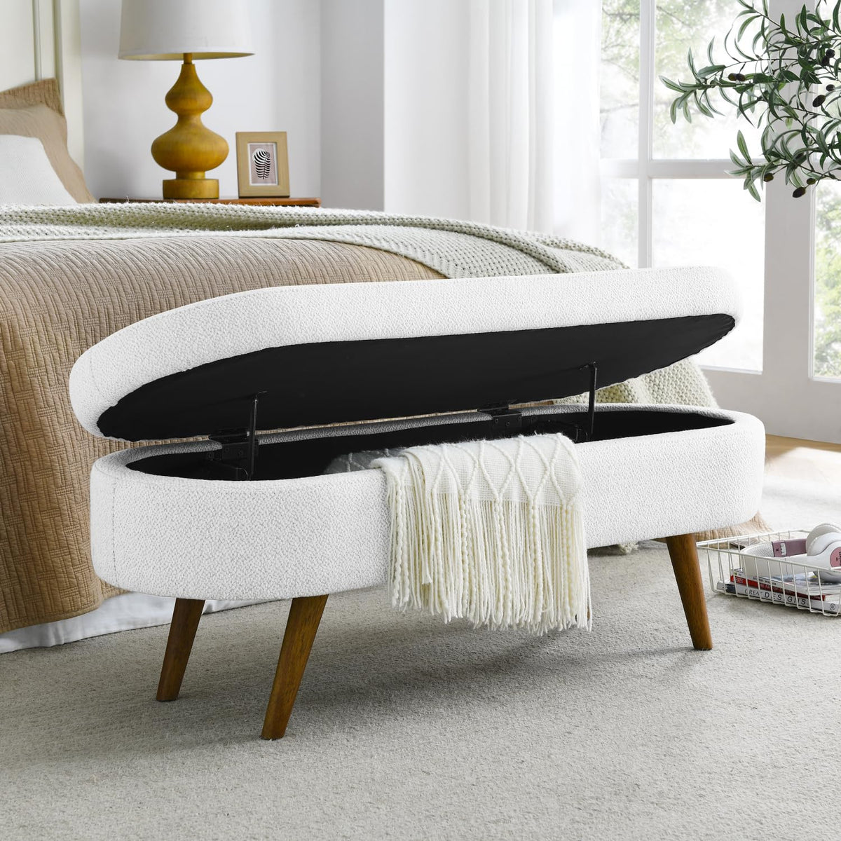 Oval Storage Bench with Rubber Wood Legs K33969