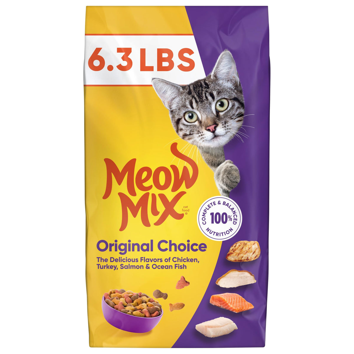 Dry Cat Food 6.3 Pound Bag + Wet Cat Food Variety Pack 2.75 Ounce Cups (Pack of 24) S337