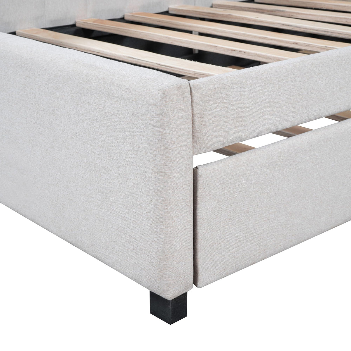 Upholstered Daybed with Trundle Linen Fabric Beige Twin A875075